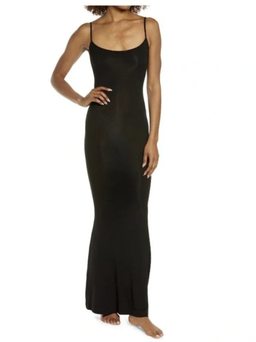 SKIMS Ribbed Long Tank Maxi Dress Black Onyx Stretchy Fitted Cotton Size Small